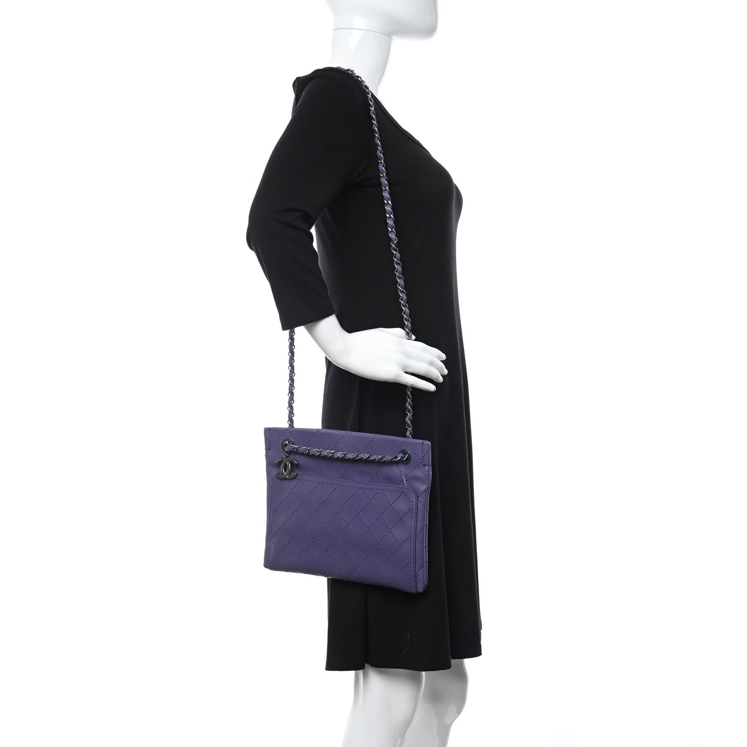 Chanel Calfskin Wild Stitch Small Shopping Tote Purple 2 of 11