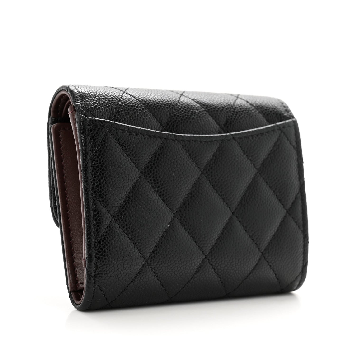 Caviar Quilted Flap Card Holder Wallet Black