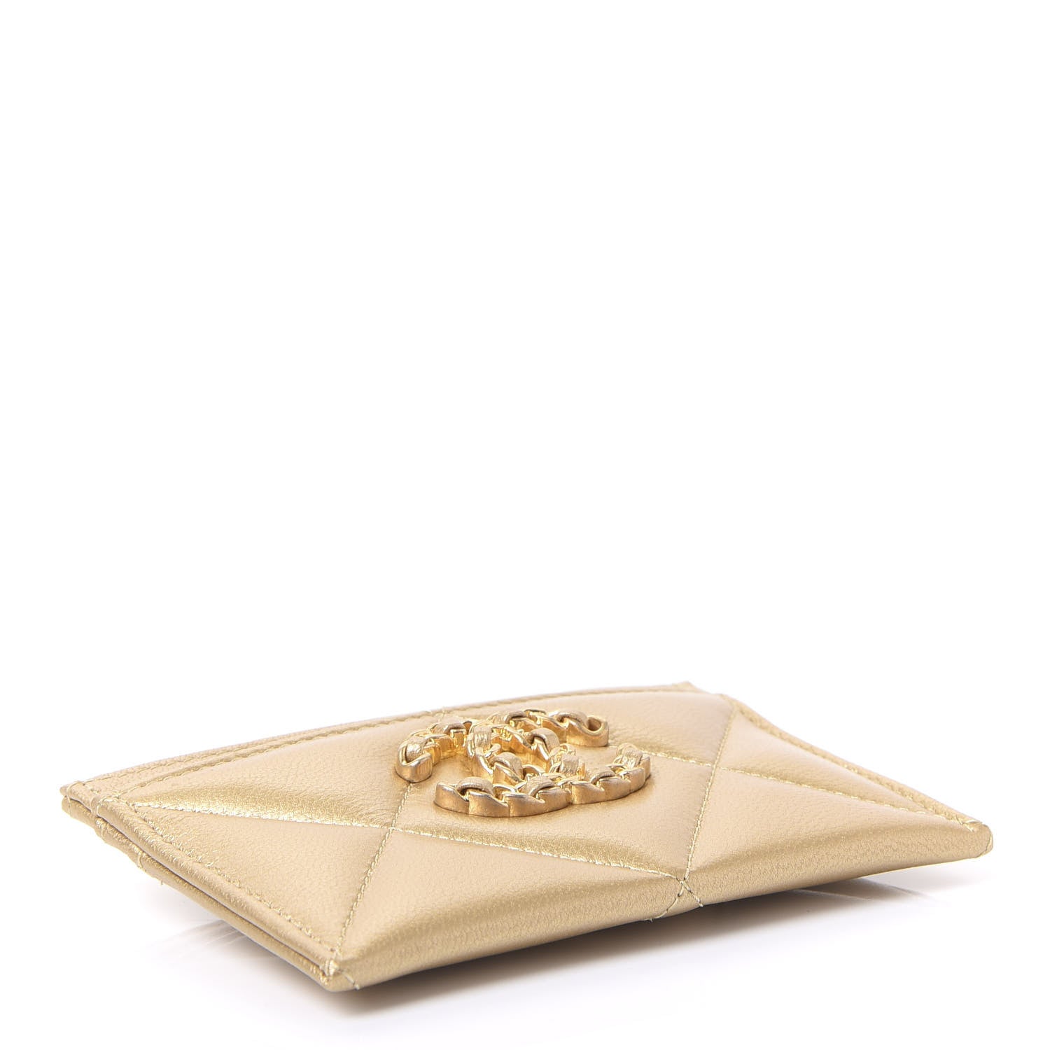 Chanel Metallic Goatskin Quilted Chanel 19 Card Holder Gold 3 of 11