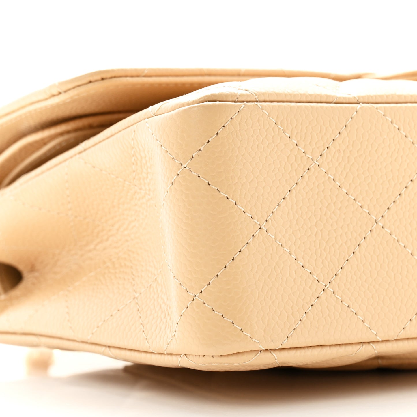 Caviar Quilted Medium Double Flap Beige