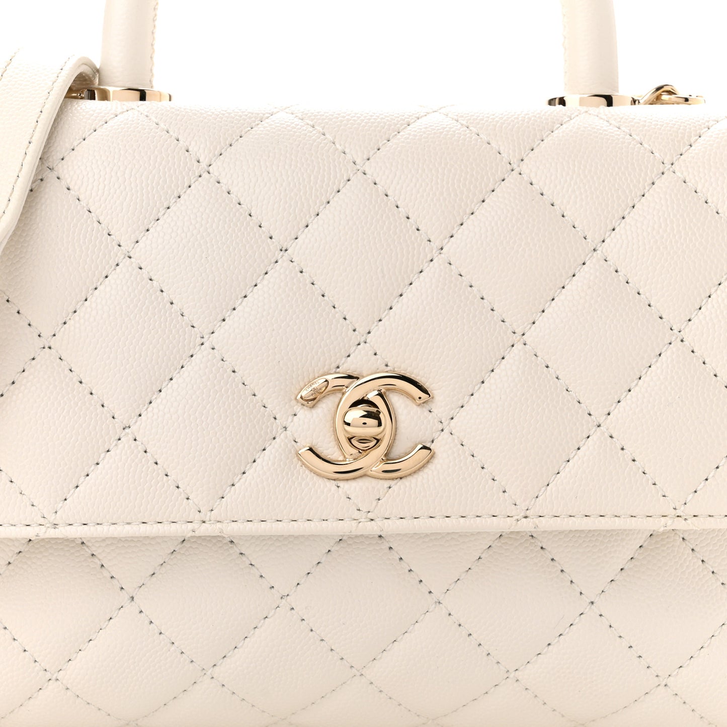 Caviar Quilted Mini Coco Handle Flap White