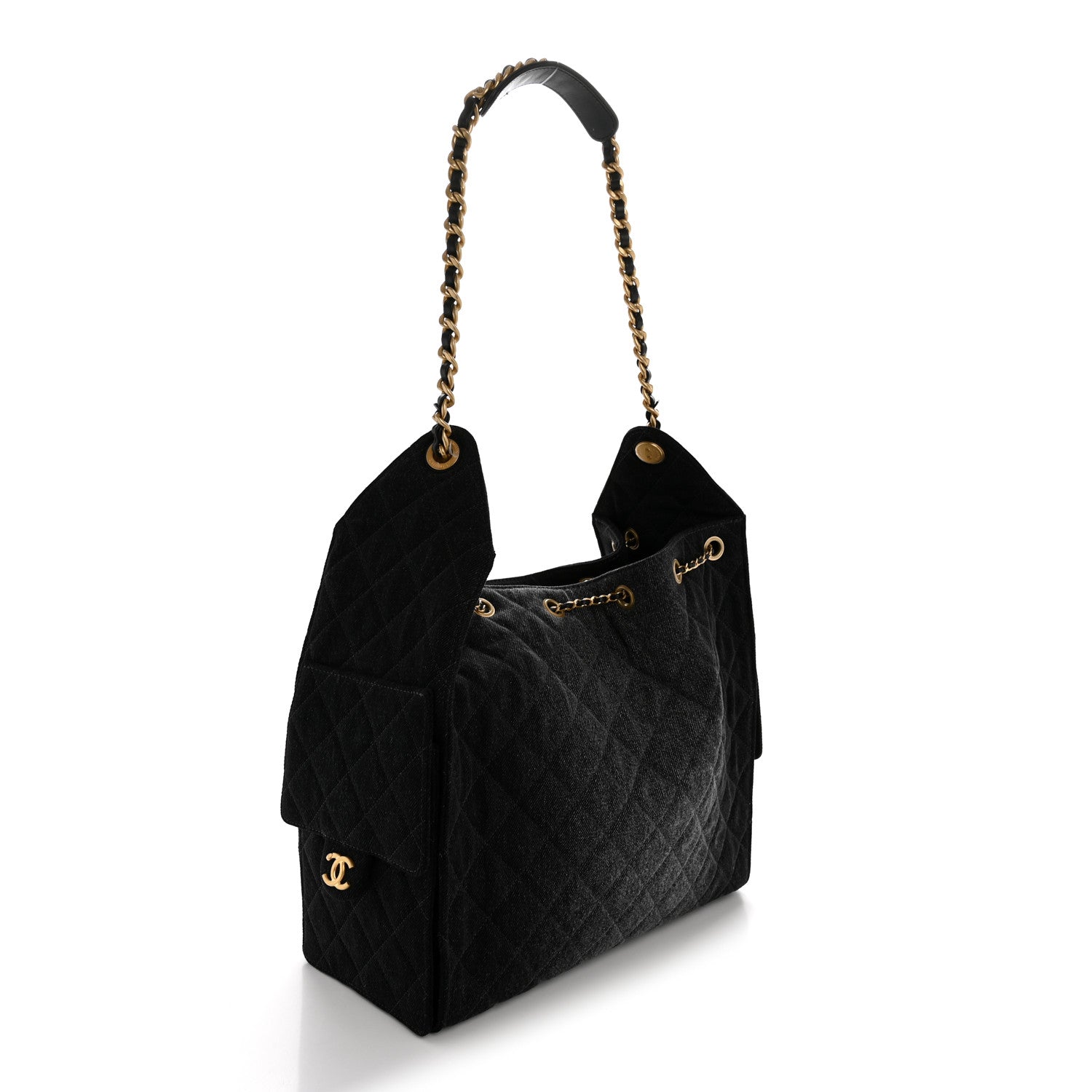 Chanel Washed Denim Quilted Medium Chanel 25 Handbag Black 4 of 12