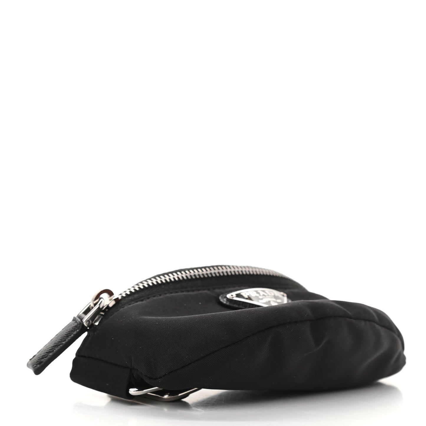 Re-Nylon Travel Saffiano Metal Triangle Logo Mini Arm Pouch Black