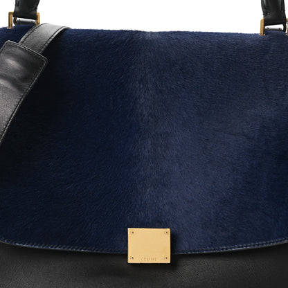 Celine Pony Hair Smooth Calfskin Tri-Color Medium Trapeze Blue Taupe Black 7 of 9