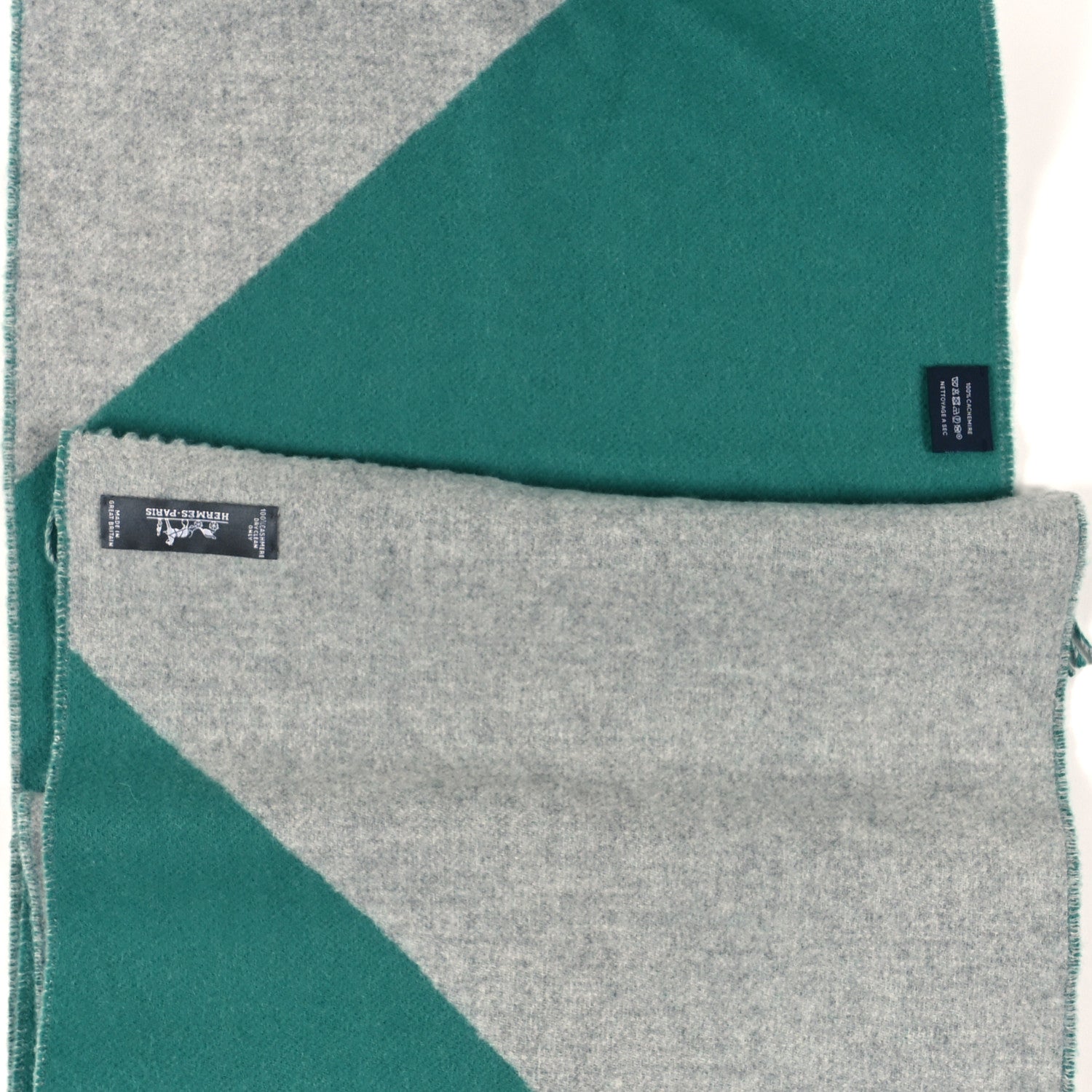Hermes Cashmere Casaque Zig Zag Muffler Gris Vert Menthe 3 of 3