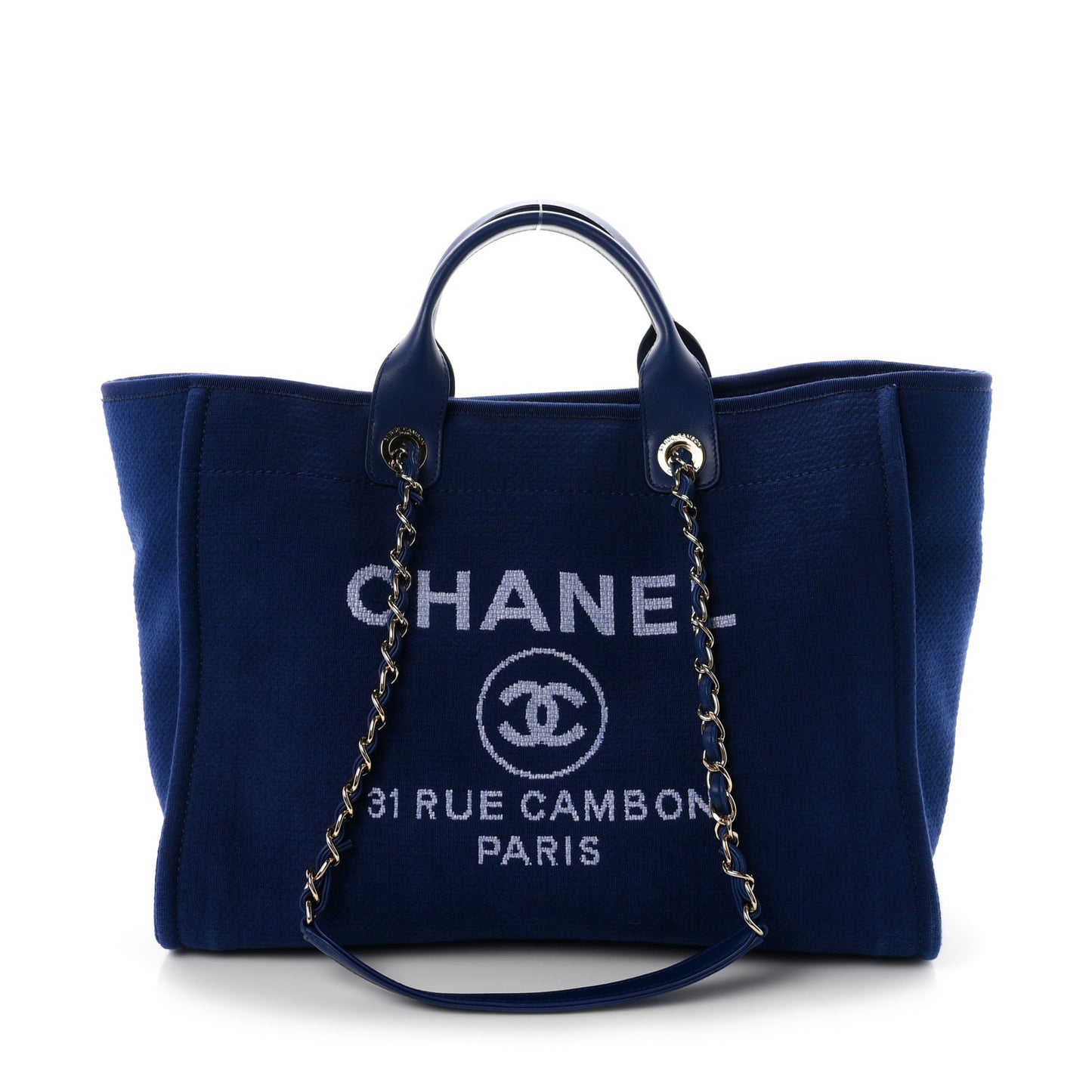 Mixed Fibers Calfskin Medium Deauville Tote Dark Blue