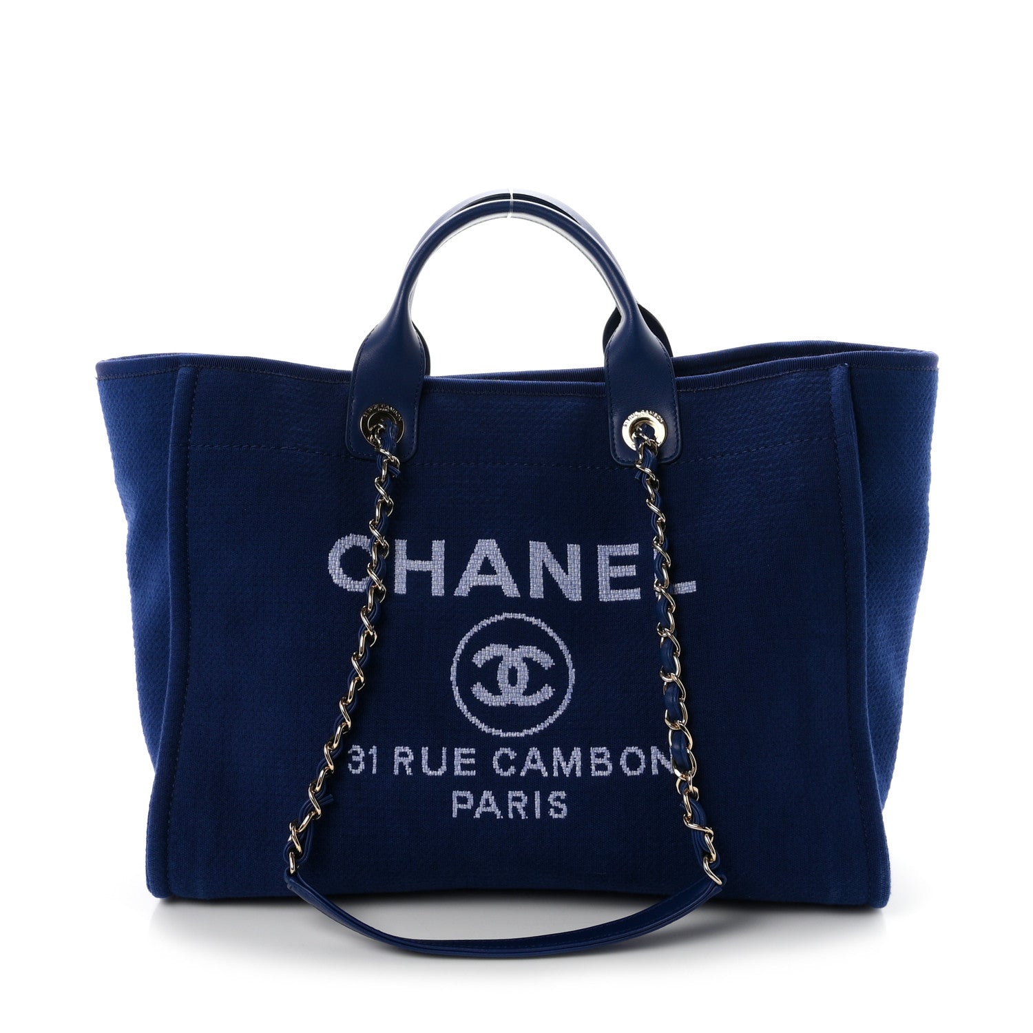 Chanel Mixed Fibers Calfskin Medium Deauville Tote Dark Blue 1 of 10