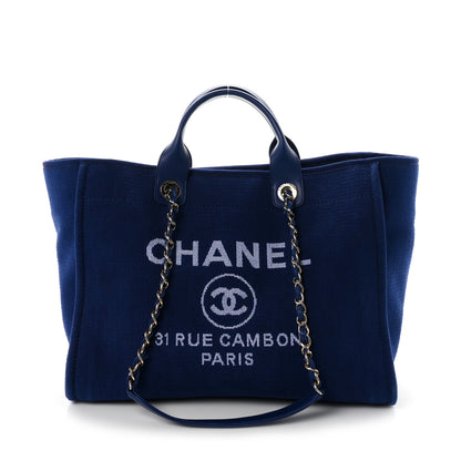 Chanel Mixed Fibers Calfskin Medium Deauville Tote Dark Blue 1 of 10