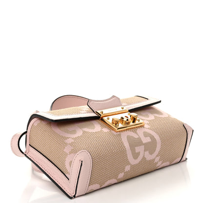 Gucci Monogram Jumbo GG Textured Dollar Calfskin Mini Padlock Top Handle Shoulder Bag Beige Perfect Pink 4 of 10