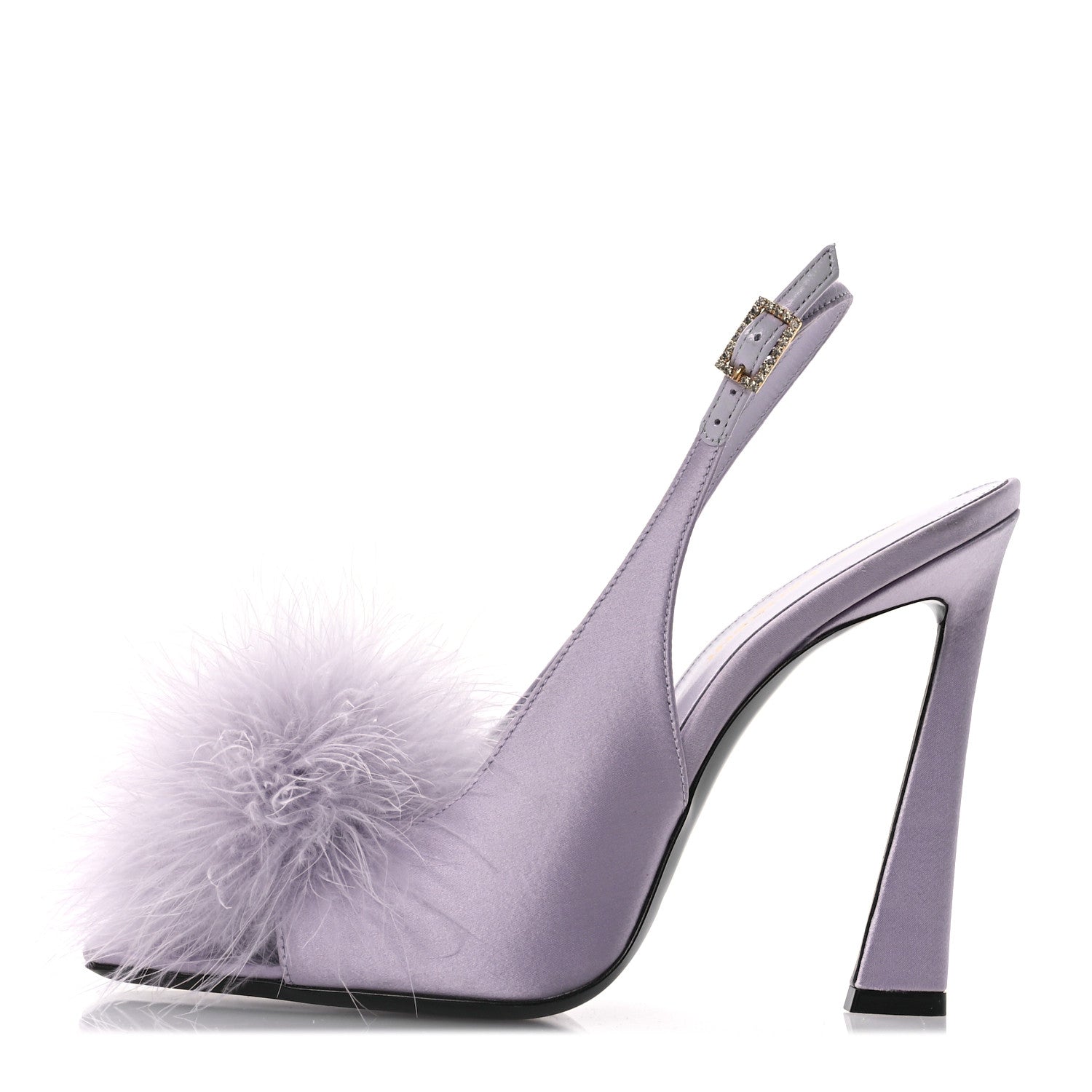 Saint Laurent Crepe Satin Mae Feathered Sandals Slight 37.5 Poly Grey 1 of 9