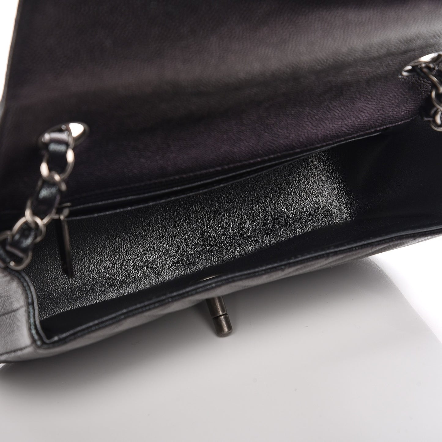 Metallic Caviar Chevron Quilted Mini Rectangular Flap Black