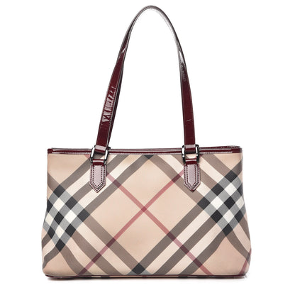 Burberry Patent Nova Check Shopper Tote Red 1 of 27