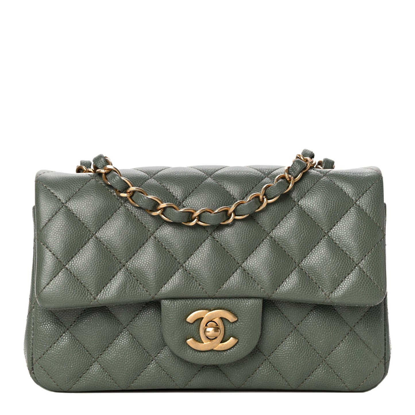 Caviar Quilted Mini Rectangular Flap Green
