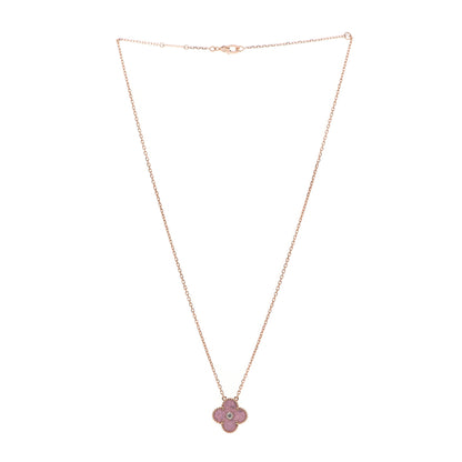 Van Cleef & Arpels 18K Rose Gold Diamond Rhodonite Vintage Alhambra Pendant Necklace 3 of 6