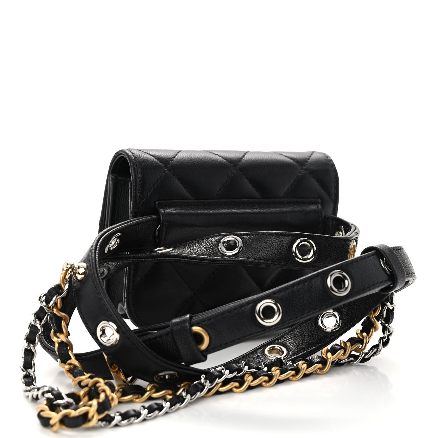 Chanel Goatskin Quilted Punk Essentials Chain Mini Flap Belt Bag Black 3 of 11
