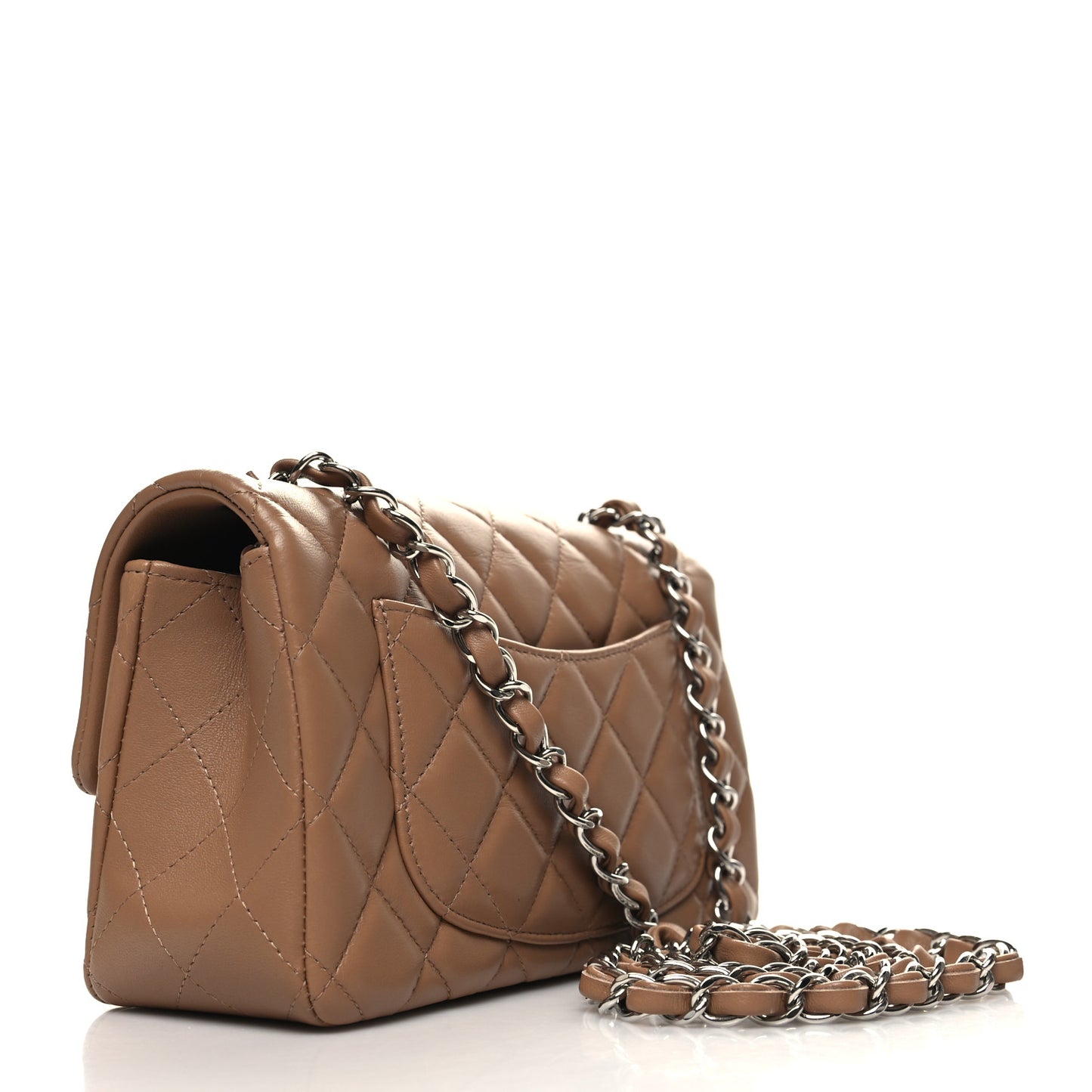 Lambskin Quilted Mini Rectangular Flap Dark Beige