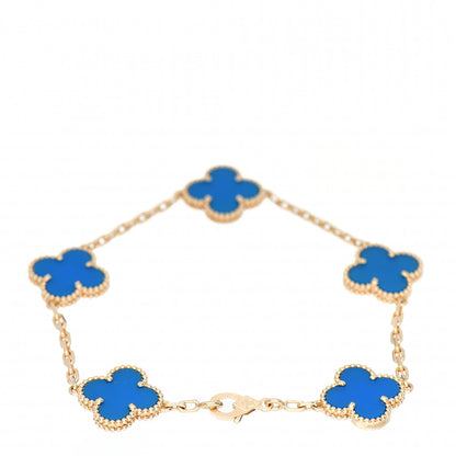 Van Cleef & Arpels 18K Yellow Gold Blue Agate 5 Motifs Vintage Alhambra Bracelet 3 of 5