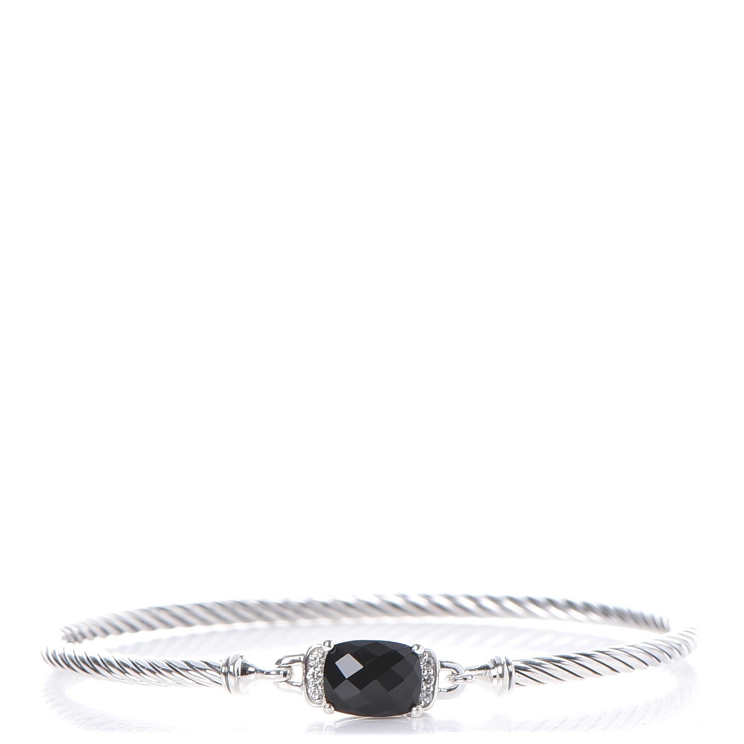 David Yurman Sterling Silver Diamond Black Onyx 3mm Petite Wheaton Bracelet 1 of 5