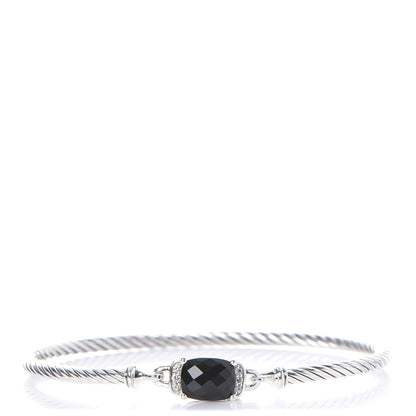 David Yurman Sterling Silver Diamond Black Onyx 3mm Petite Wheaton Bracelet 1 of 5