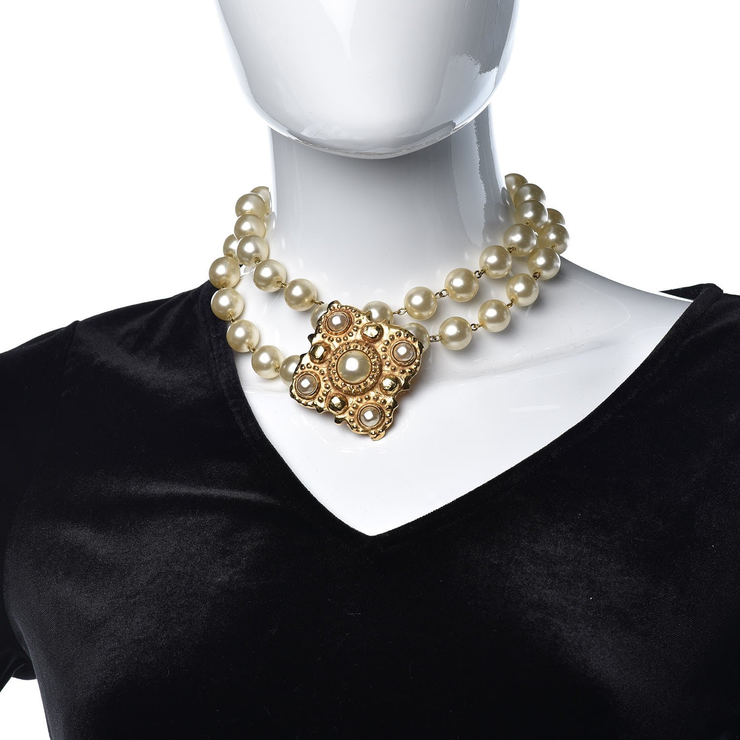 Chanel Pearl Layered Short Necklace Gold 2 of 6