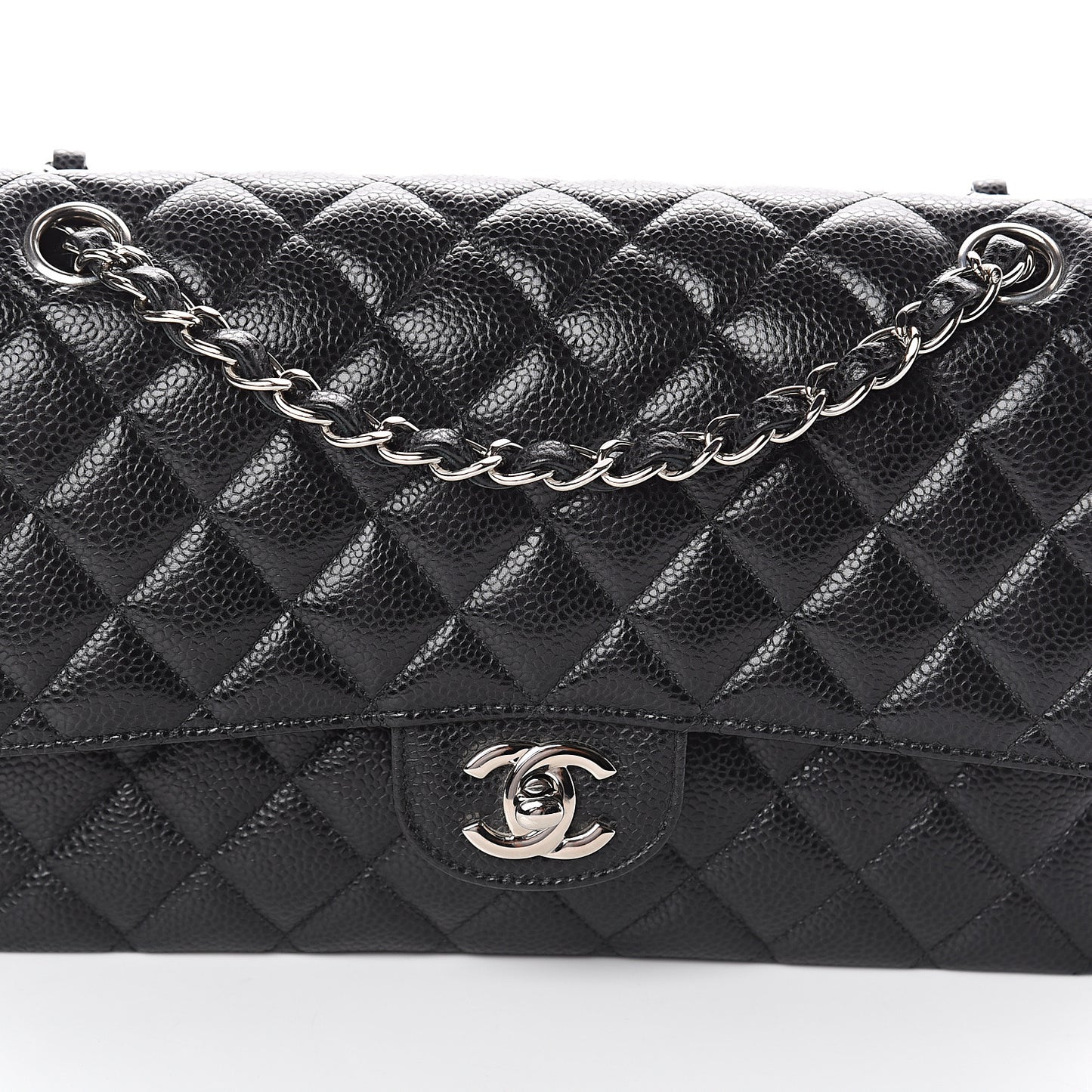 Caviar Quilted Medium Double Flap Black