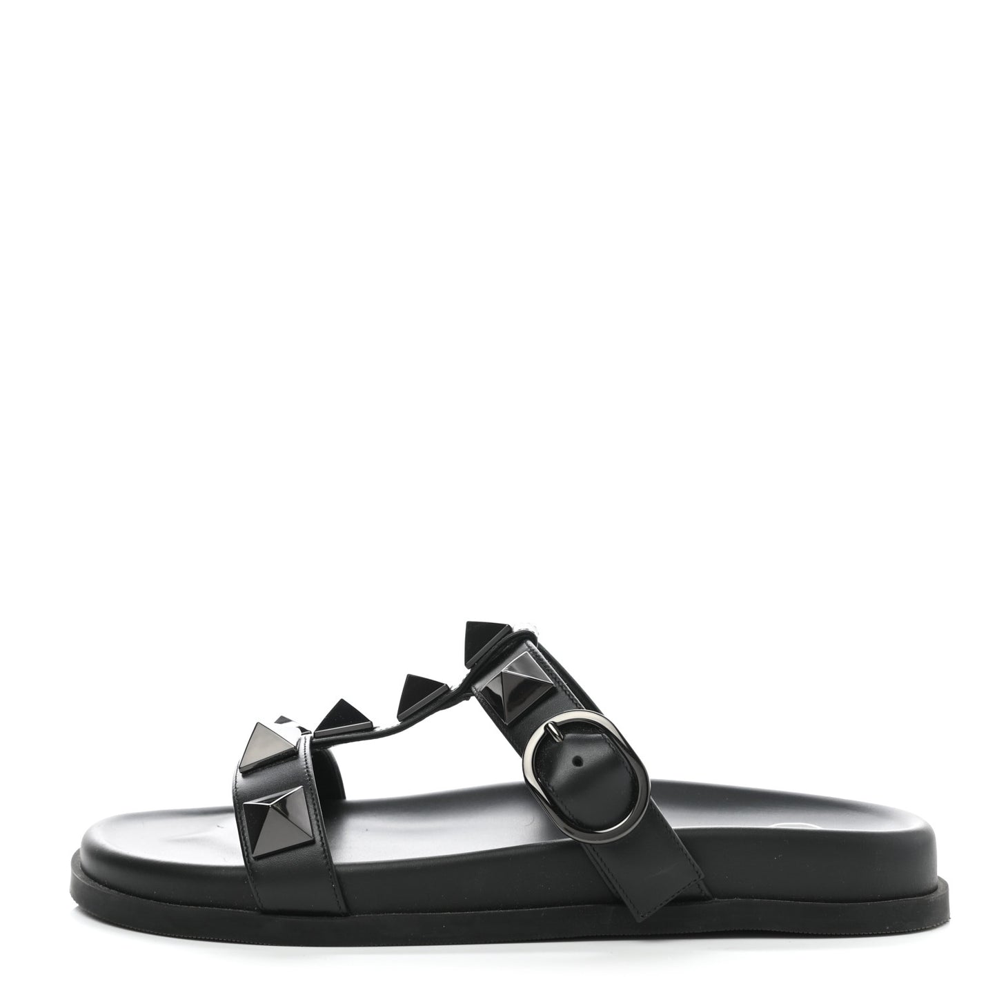 Calfskin Roman Stud Slide Sandals 36.5 Black