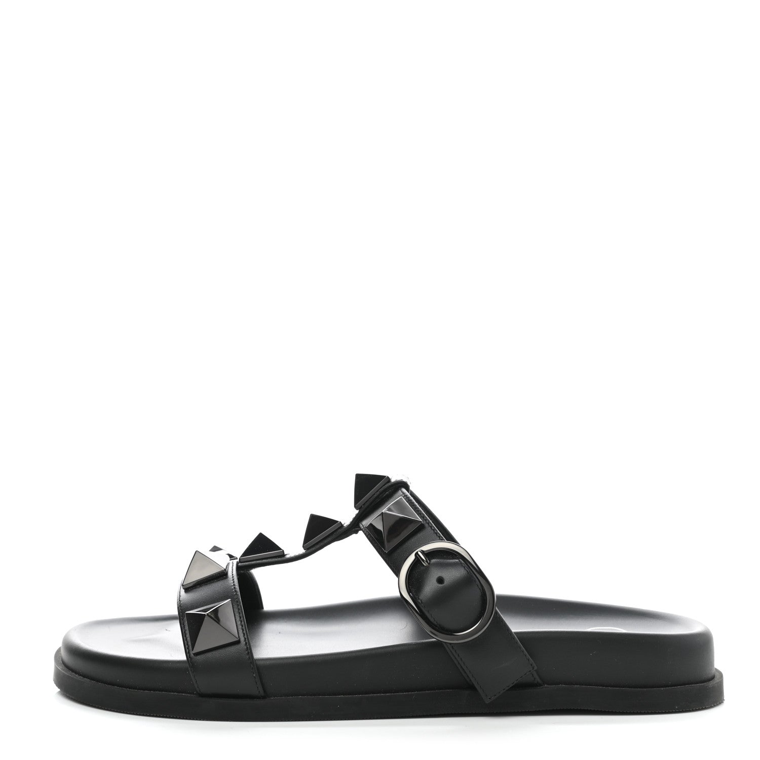 Valentino Garavani Calfskin Roman Stud Slide Sandals 36.5 Black 1 of 8