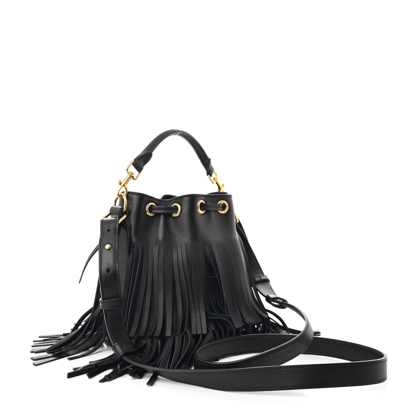 Calfskin Small Emmanuelle Fringe Hobo Bag Black