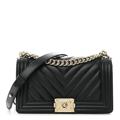 Chanel Caviar Chevron Quilted Medium Boy Flap Black 1 of 12