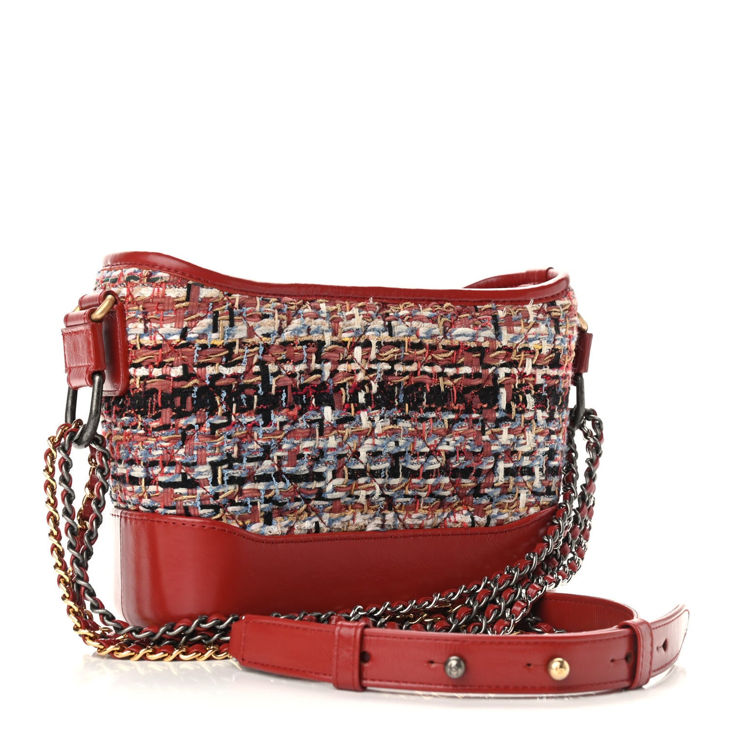 Tweed Calfskin Small Gabrielle Hobo Red