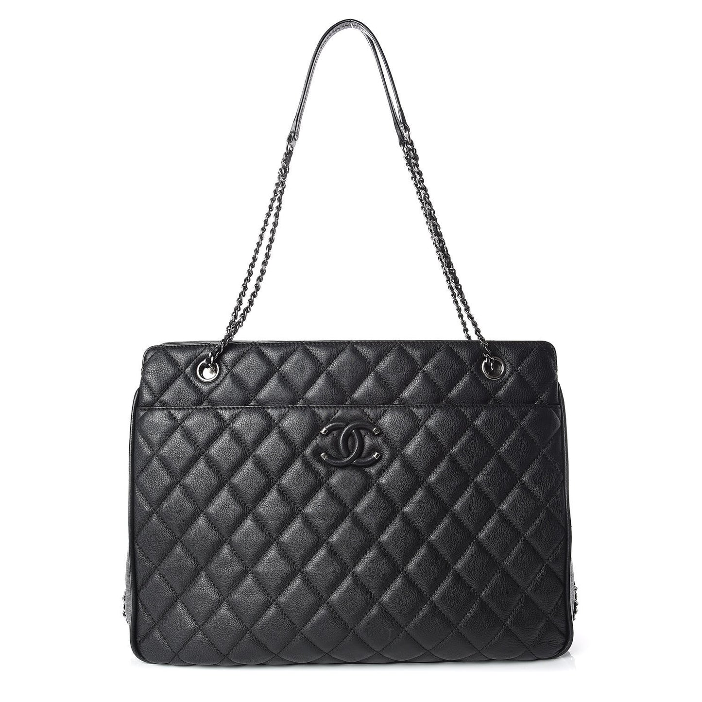 Calfskin Quilted Frame In Chain Tote Black