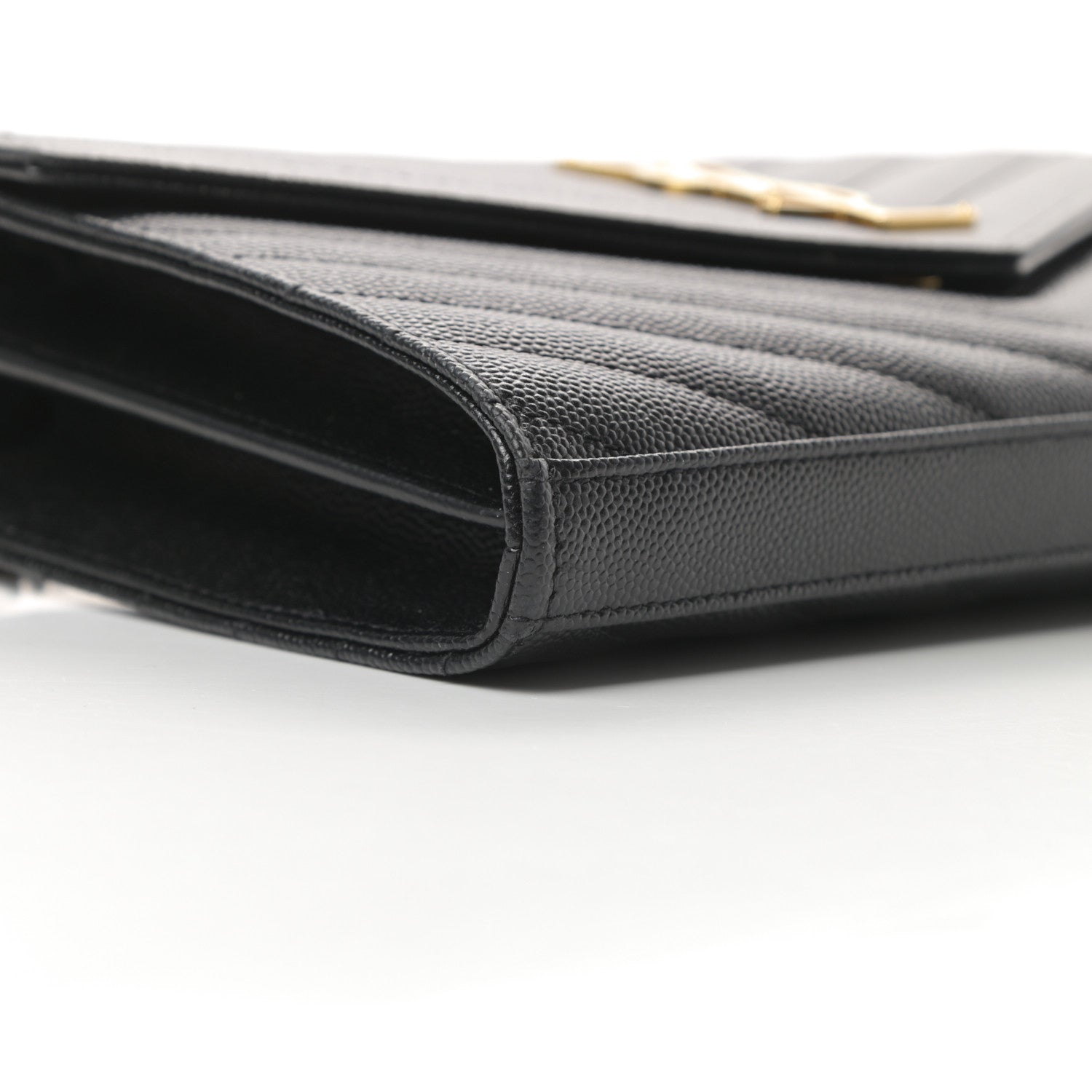Saint Laurent Grain De Poudre Matelasse Chevron Monogram Chain Wallet Black 9 of 11