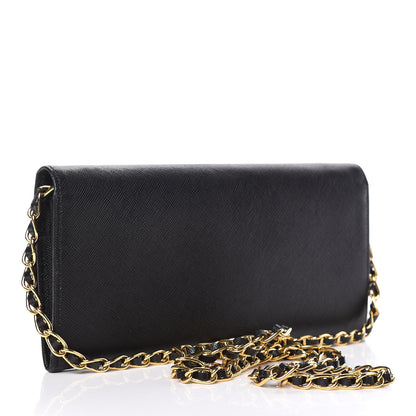 Prada Saffiano Metal Oro Chain Wallet Black 3 of 11