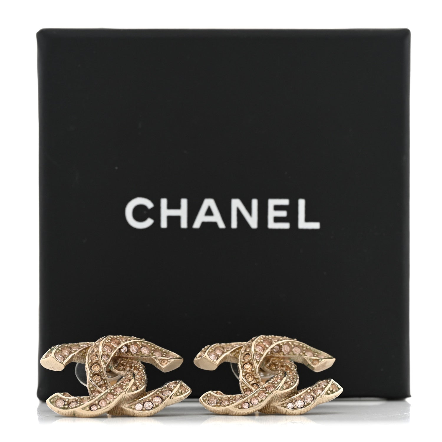 Chanel Crystal Twisted CC Earrings Light Gold Pale Pink 6 of 6