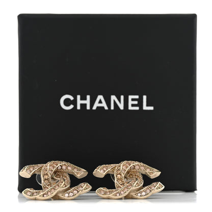 Chanel Crystal Twisted CC Earrings Light Gold Pale Pink 6 of 6