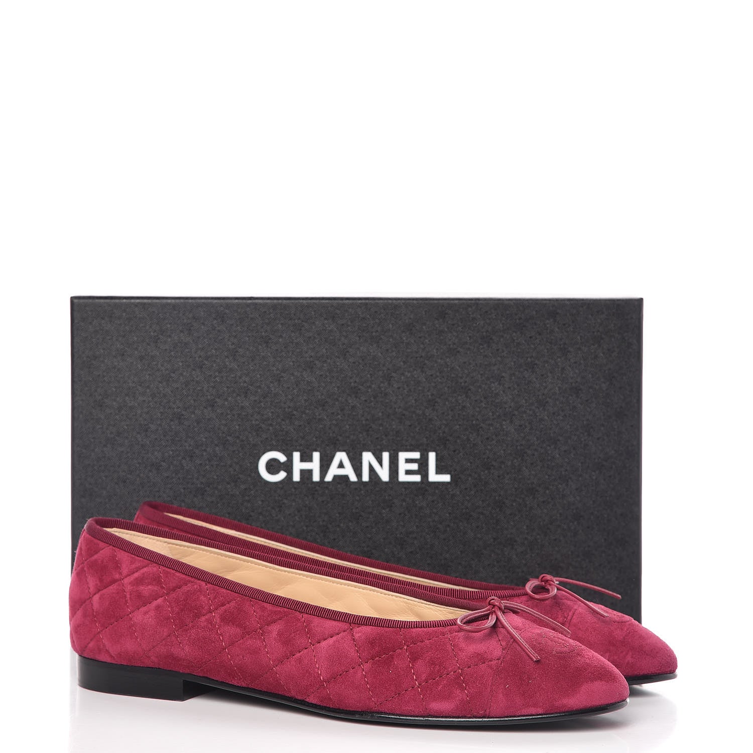 Chanel Suede Calfskin Quilted Cap Toe CC Ballerina Flats 42 Dark Pink 9 of 9