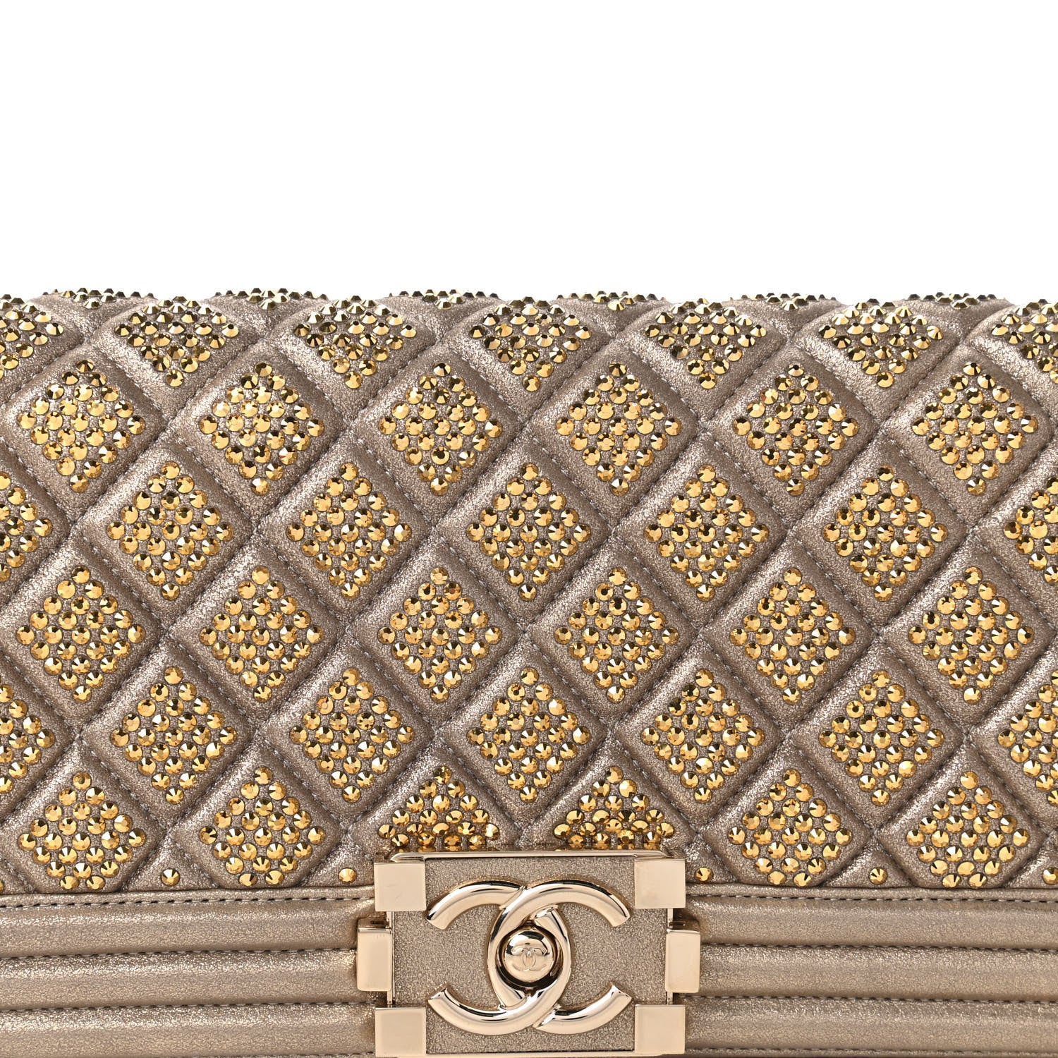 Chanel Metallic Lambskin Crystal Boy Flap Clutch Gold 10 of 11