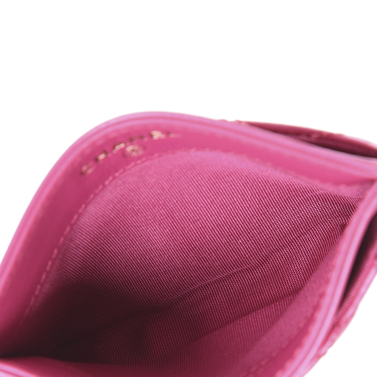 Lambskin Camellia Embossed Card Holder Fuchsia