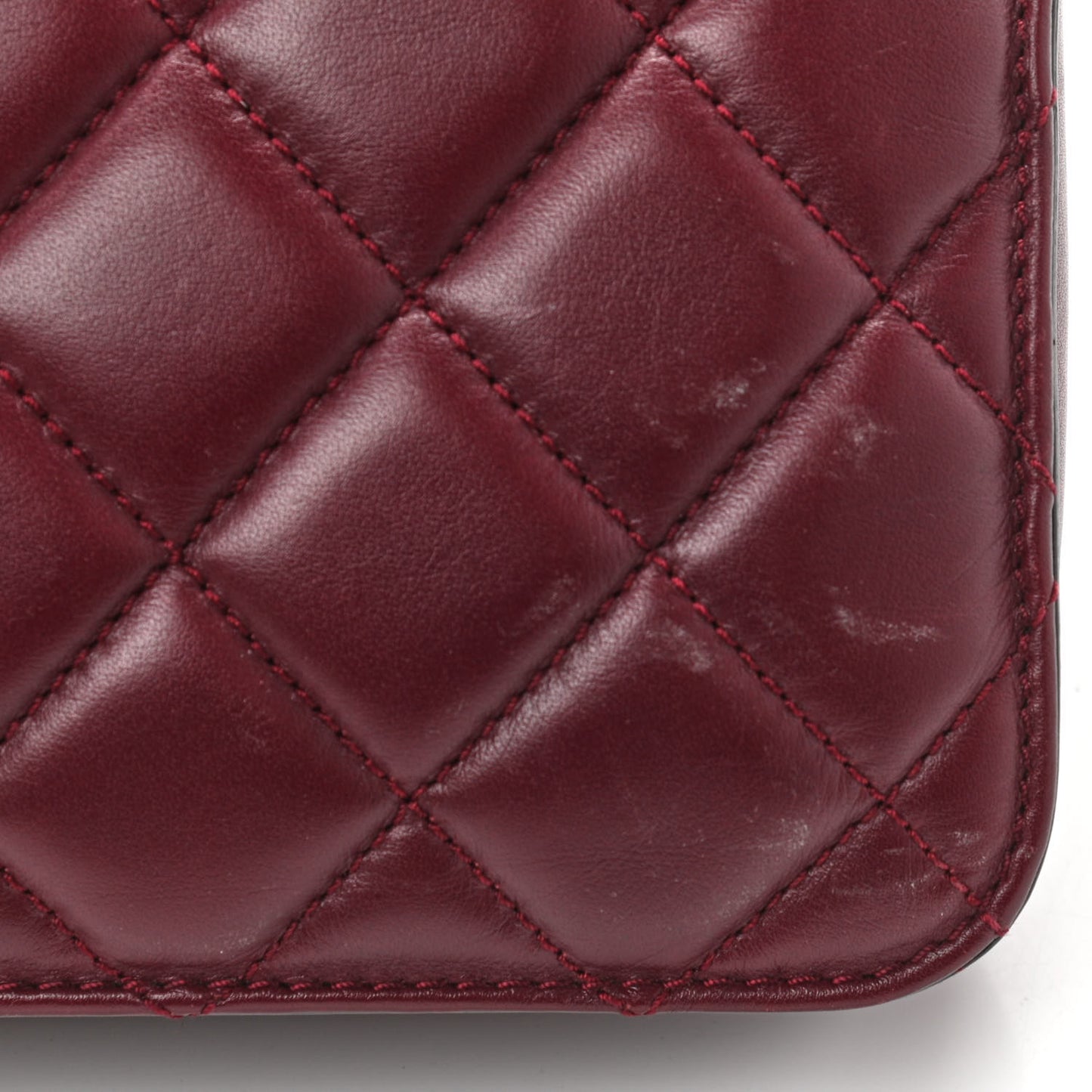 Calfskin Quilted Large Perfect Edge Flap Burgundy Burgundy