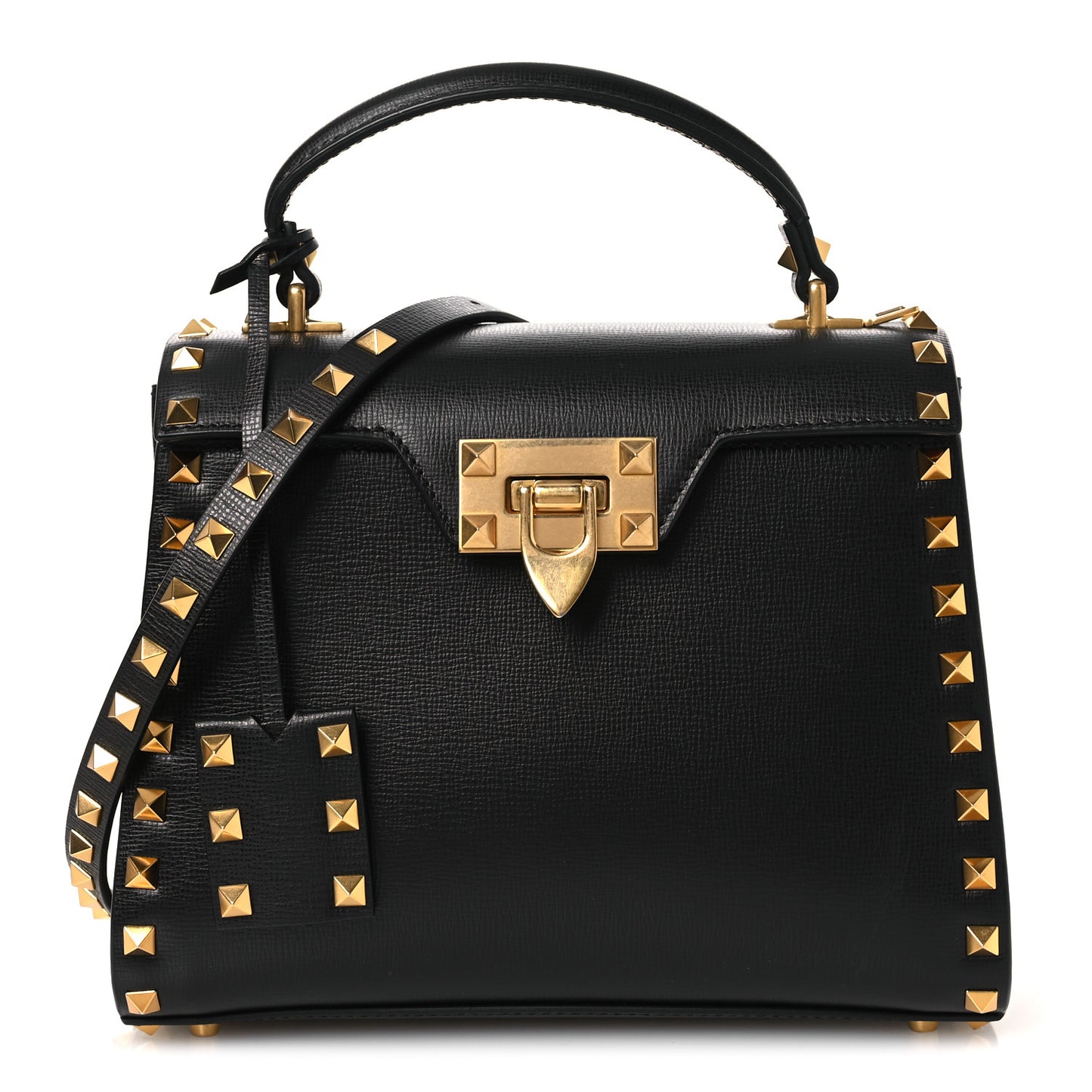 Grainy Calfskin Small Rockstud Alcove Top-Handle Flap Bag Black