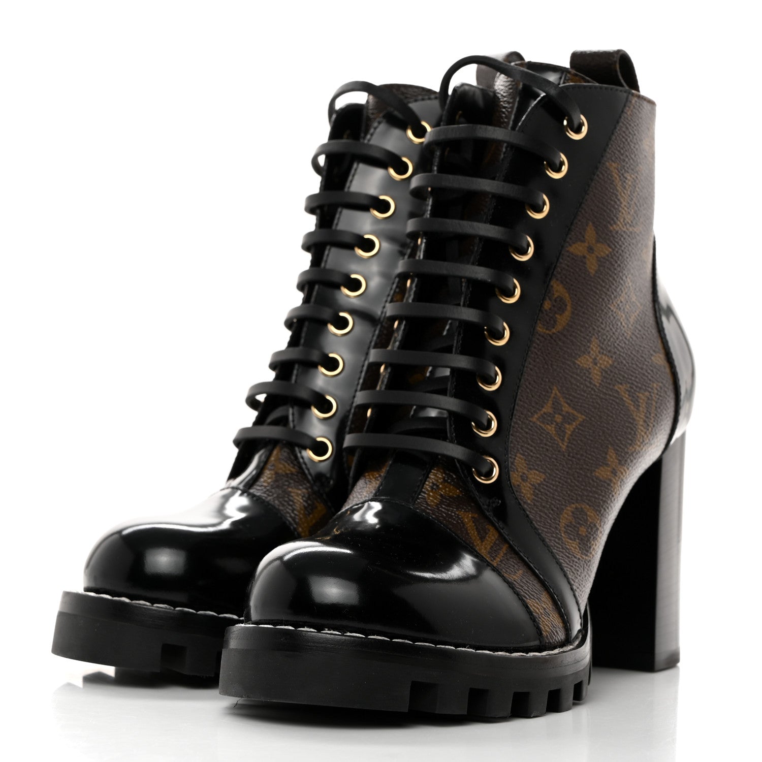 Louis Vuitton Patent Calfskin Monogram Star Trail Ankle Boots 38 Black 3 of 8