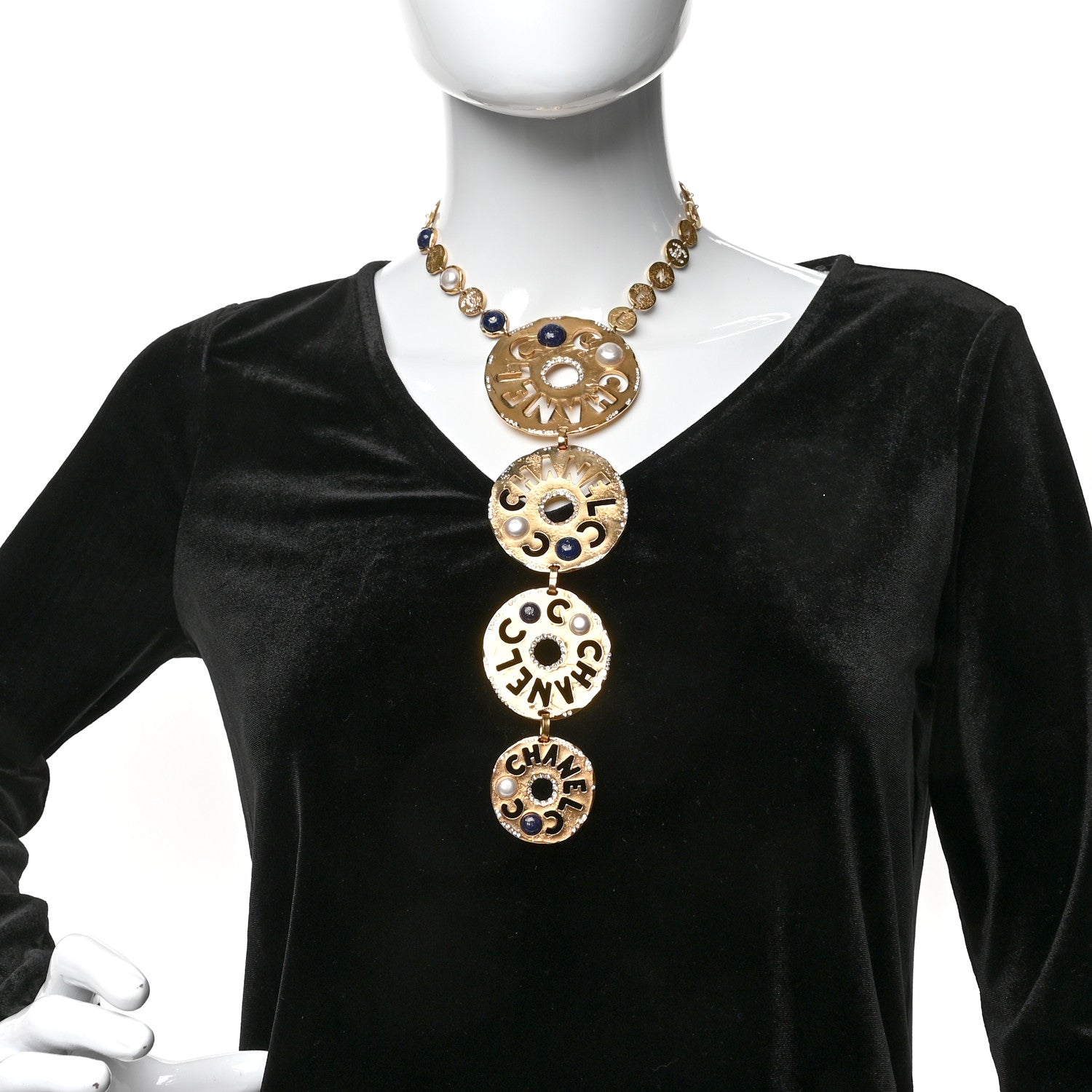 Chanel Crystal Pearl Papyrus Long Necklace Gold 2 of 5