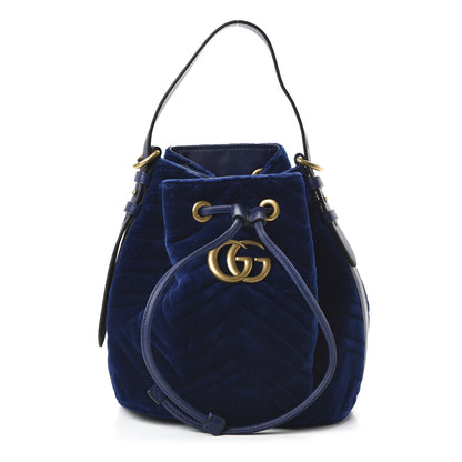 Gucci Velvet Matelasse GG Marmont Bucket Bag Cobalt Blue 1 of 10