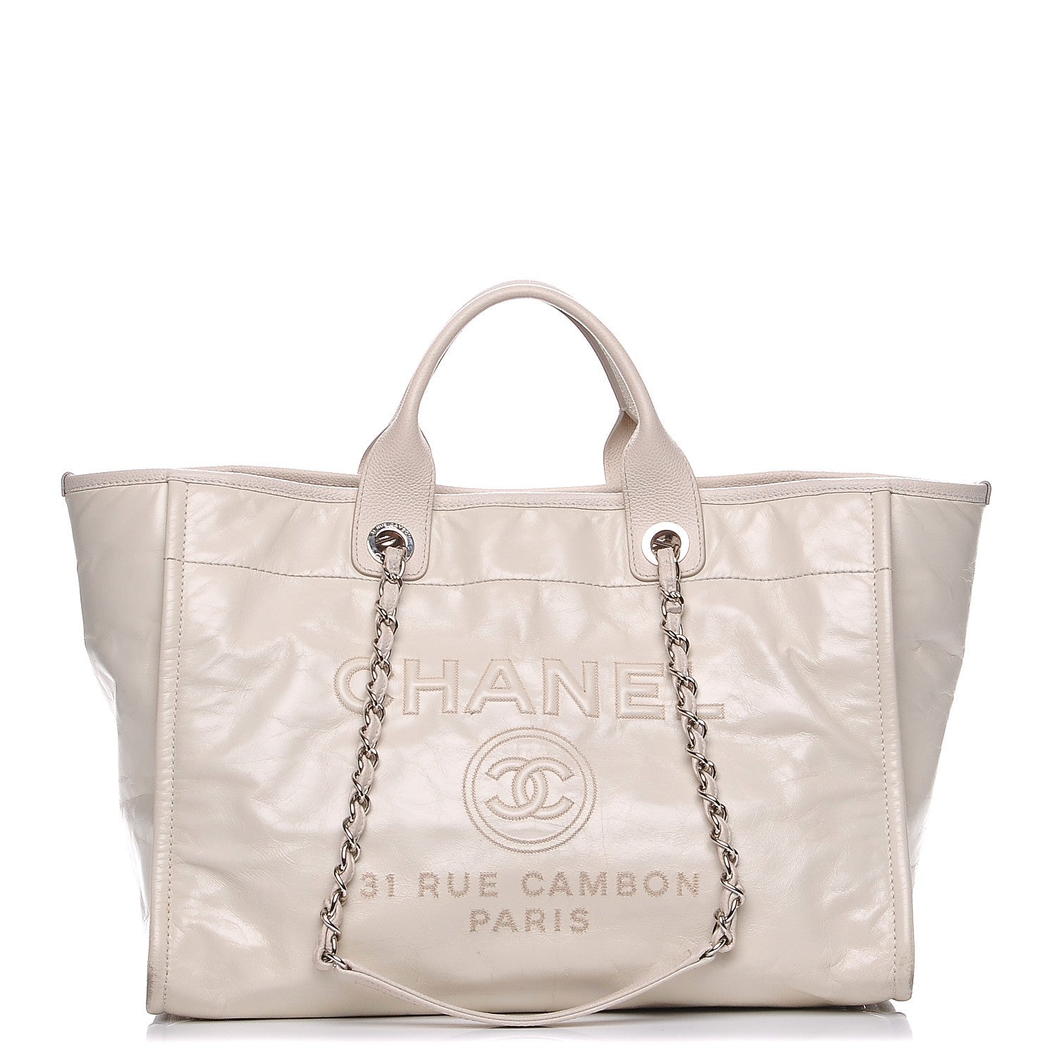 Chanel Glazed Calfskin Large Deauville Tote Ivory 1 of 13
