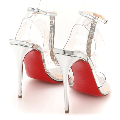 Christian Louboutin PVC Spiked Jamais Assez 100 T-Strap Sandals 38.5 Silver 5 of 9
