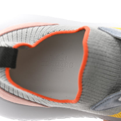 Hermes Knit Suede Goatskin Womens Crew Sneakers 37 Multicolor Gris Orange 7 of 8