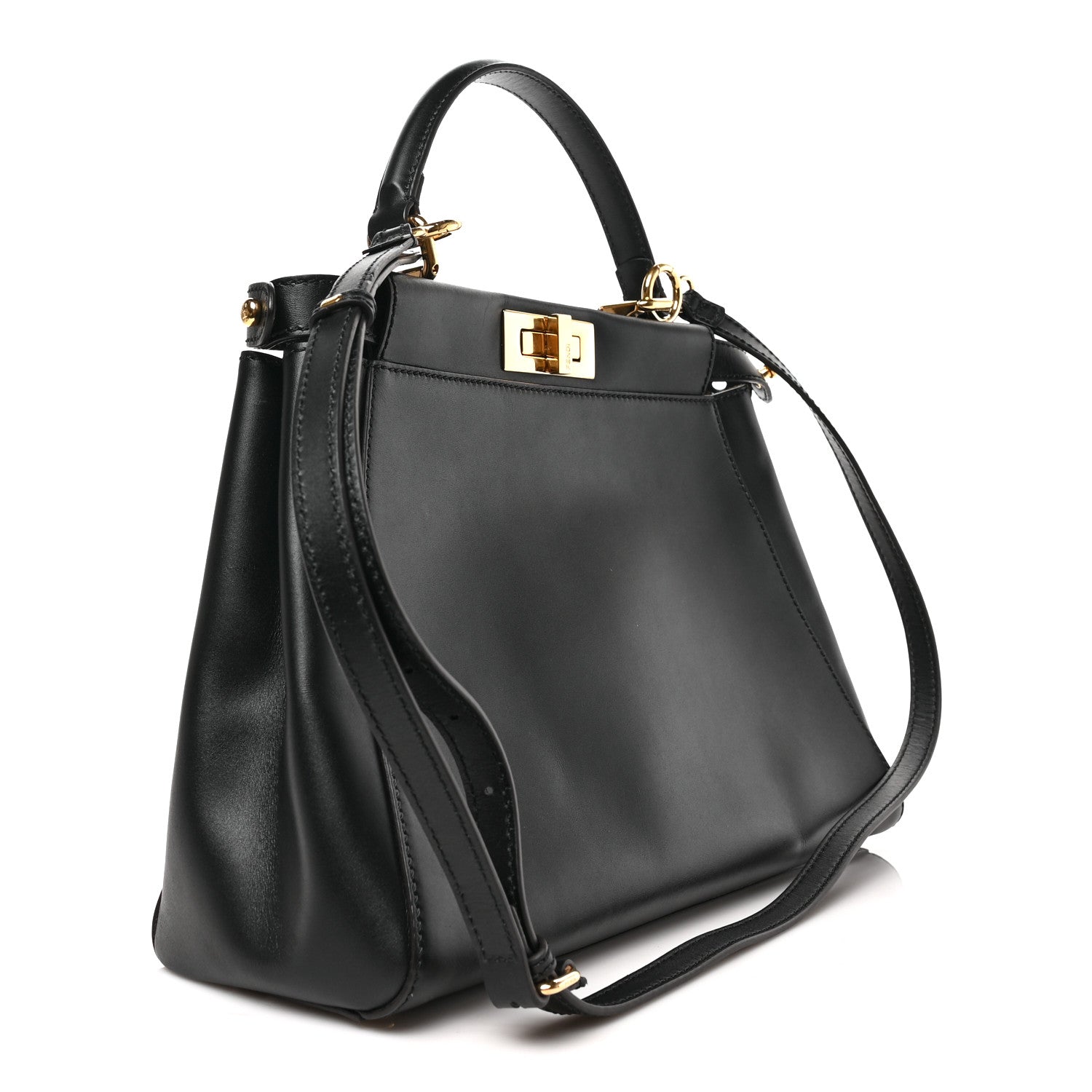 Fendi Vitello Morgan Fabric Jacquard Pequin Medium Peekaboo Iconic Satchel Black Tobacco 3 of 8
