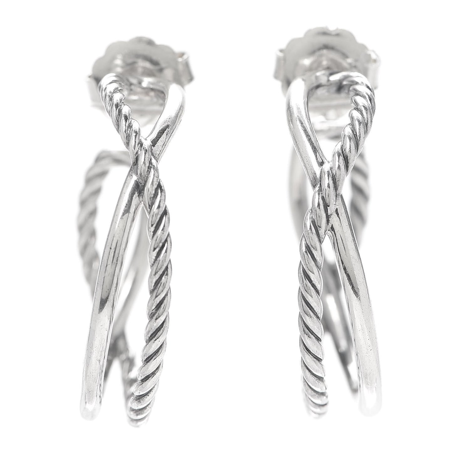 Sterling Silver Crossover Cable Hoop Earrings