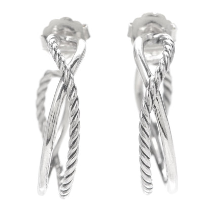 David Yurman Sterling Silver Crossover Cable Hoop Earrings 1 of 4