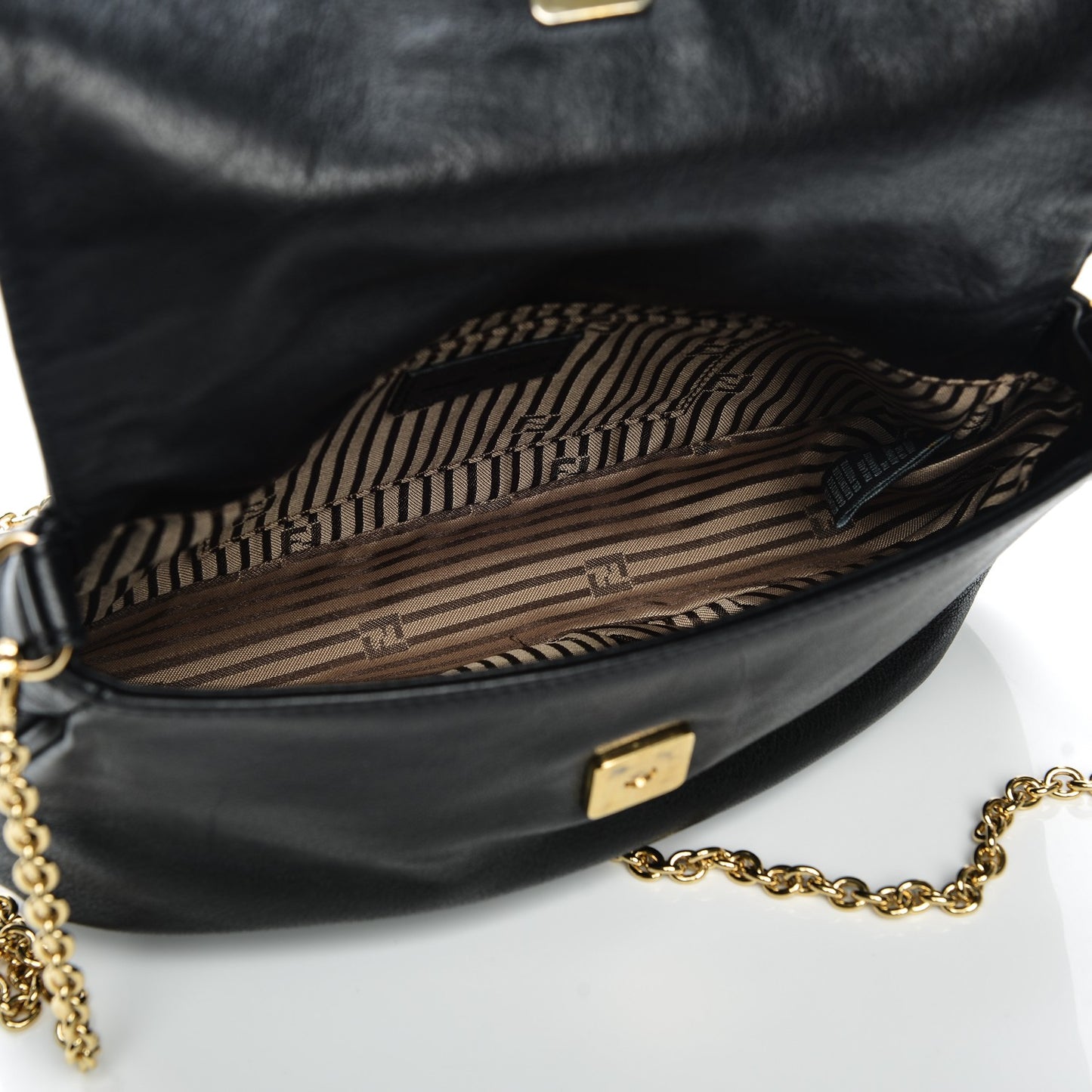Vitello Flamingo Fendista Pouchette Crossbody Black